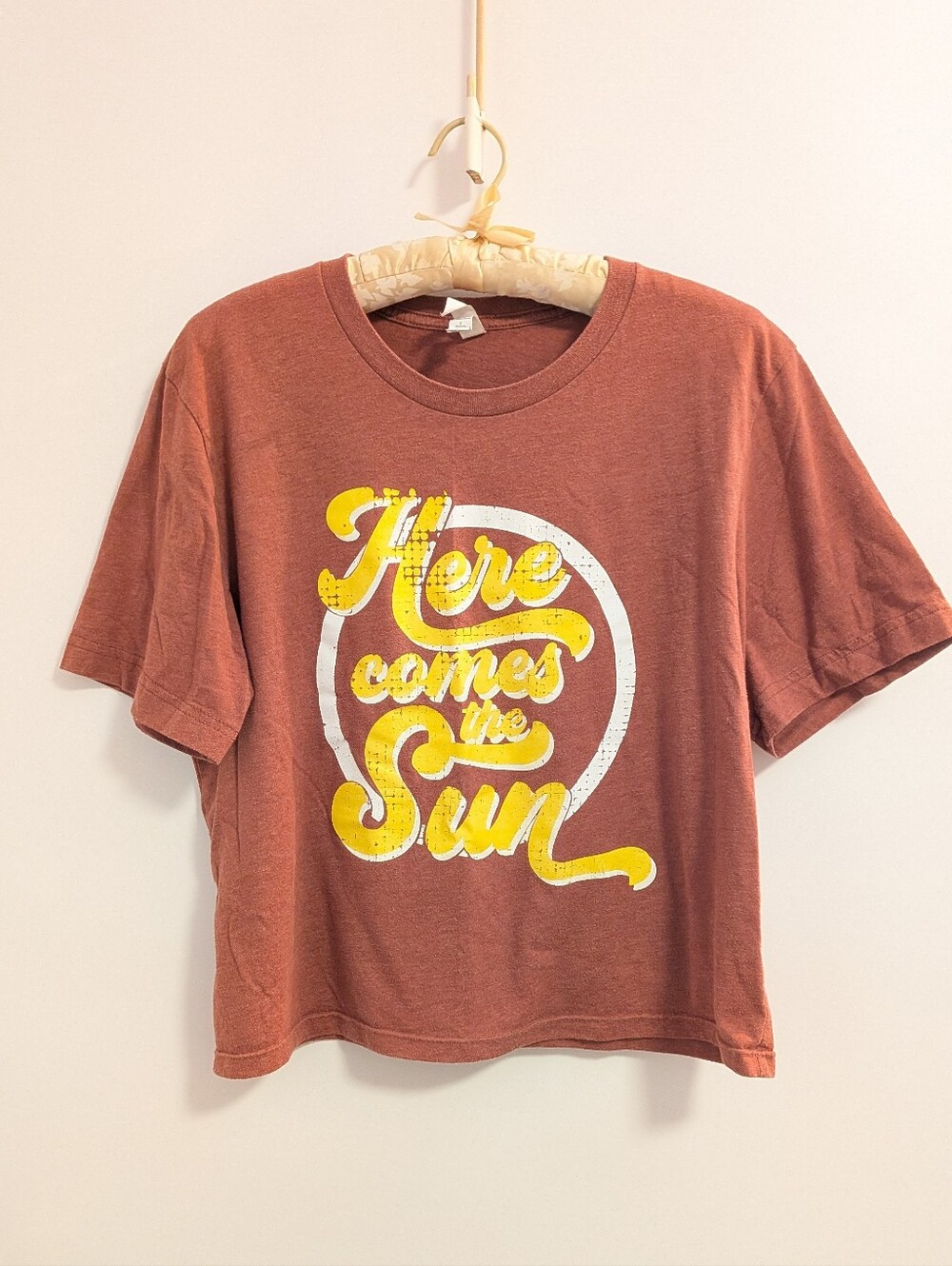 Bella Canvas Rust Graphic Tee with Yellow and White Print